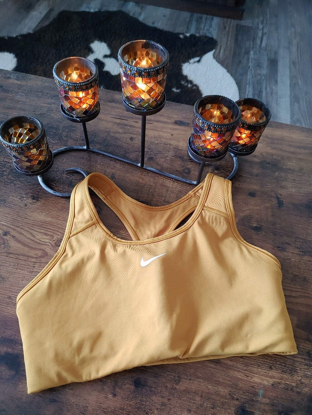 NWOT Nike Dri-Fit Medium Yellow Gold Padded Racer Back Sports Bra